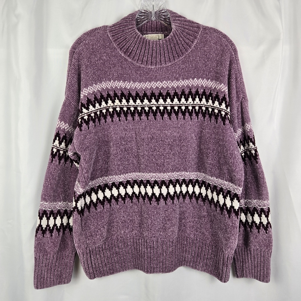 Christian Siriano New York Purple Fair Isle Mock Neck Sweater Womens Size Large